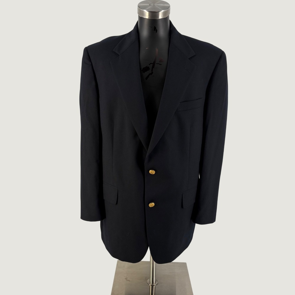 Brooks Brothers Brooksease Blazer Mens 42R Black Wool 2-Button Gold Buttons